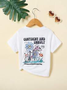 SHEIN Young Girl Slogan & Cartoon Graphic Tee - White - View 4