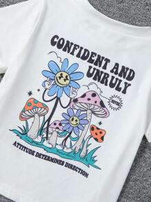 SHEIN Young Girl Slogan & Cartoon Graphic Tee - White - View 6