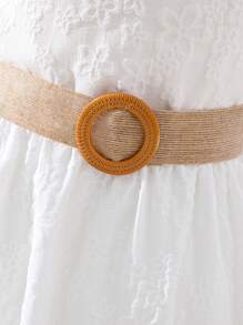 SHEIN 女大童提花無袖腰帶吊脖派對禮服 - 白色 - 查看 5