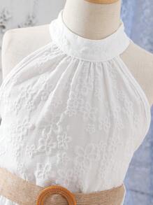 SHEIN 女大童提花無袖腰帶吊脖派對禮服 - 白色 - 查看 6