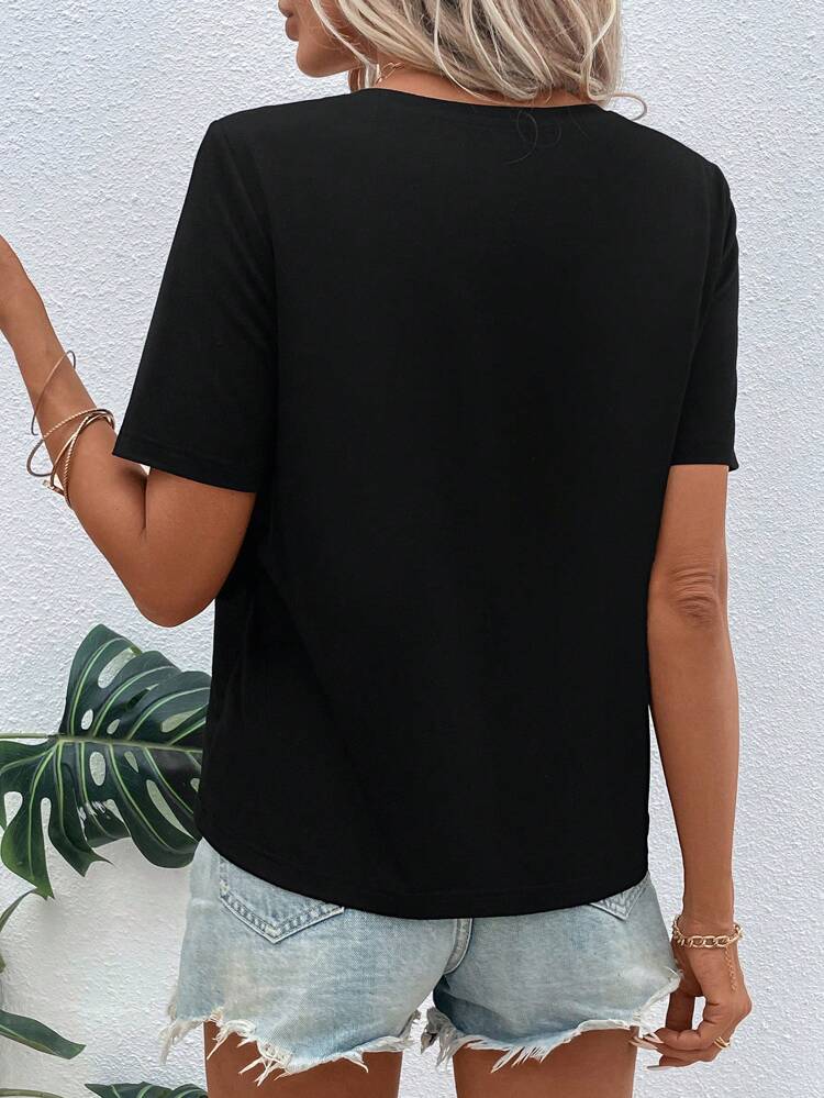 Lip Print Contrast Sequin Tee,Casual