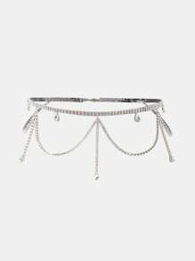 SHEIN SXY 奢華鋅合金水鑽裝飾腰鏈適合女士日常裝飾 - 銀色 - 查看 1