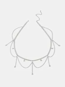 SHEIN SXY 奢華鋅合金水鑽裝飾腰鏈適合女士日常裝飾 - 銀色 - 查看 2