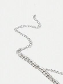 SHEIN SXY 奢華鋅合金水鑽裝飾腰鏈適合女士日常裝飾 - 銀色 - 查看 3