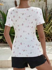 SHEIN Maternidad Camiseta con estampado floral fruncido fruncido ribete en forma de lechuga - Blanco - Ver 2