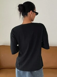DAZY Áo thun nữ Cắt ra Slogan Giải trí - màu đen - Xem 2