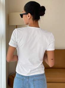 DAZY Solid Ruched Front Tee - White - View 2