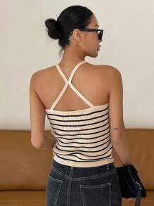 DAZY Áo dệt kim nữ Gân đan Sọc Giải trí - Màu be - Xem 6