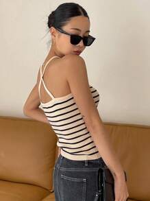 DAZY Áo dệt kim nữ Gân đan Sọc Giải trí - Màu be - Xem 7