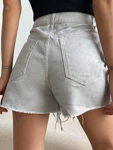 DAZY Quần short denim với các đường viền thô rách - trắng - Xem 2