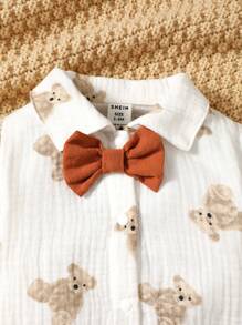 SHEIN 嬰兒男孩熊印花蝴蝶結前衣身+吊帶褲 - 彩色 - 查看 4