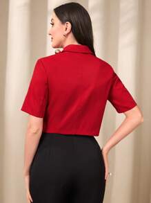 Mulvari Lapel Neck Flap Detail Crop Blazer - Red - View 2