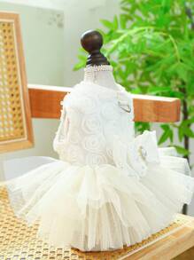 1 Váy Thú Cưng Trang Trí Nơ, Váy Thú Cưng Mềm Mại Thoáng Khí Màu Trắng Cho Mùa Hè Cho Chó Mèo - trắng - Xem 4