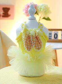 1入組兔耳朵裝飾寵物黃色的透氣柔軟的寵物連衣裙適用於狗狗適合夏天 - 黃色 - 查看 1