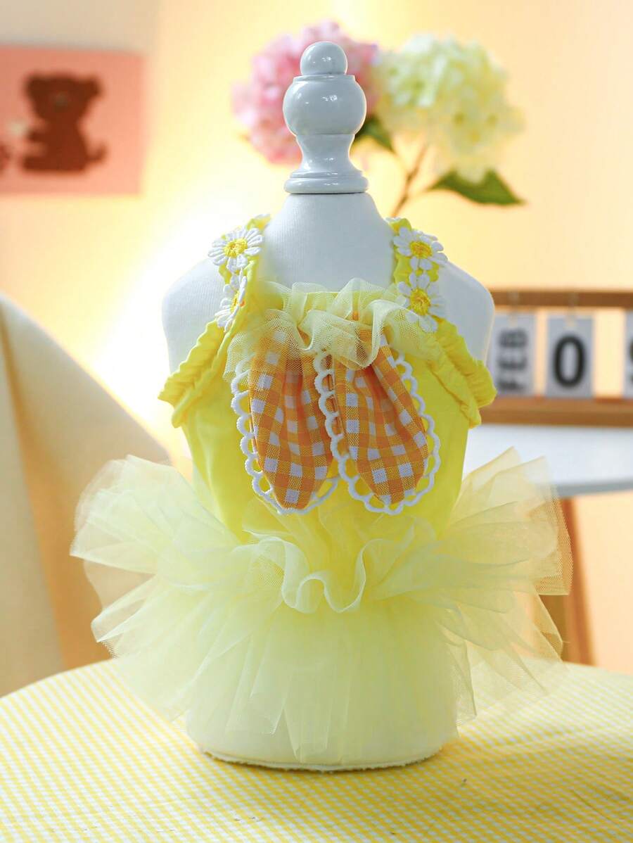 1入組兔耳朵裝飾寵物黃色的透氣柔軟的寵物連衣裙適用於狗狗適合夏天 - 黃色 - 查看 1