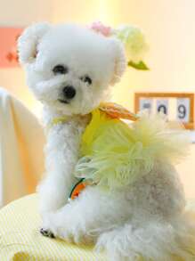 1入組兔耳朵裝飾寵物黃色的透氣柔軟的寵物連衣裙適用於狗狗適合夏天 - 黃色 - 查看 5