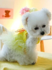 1入組兔耳朵裝飾寵物黃色的透氣柔軟的寵物連衣裙適用於狗狗適合夏天 - 黃色 - 查看 6