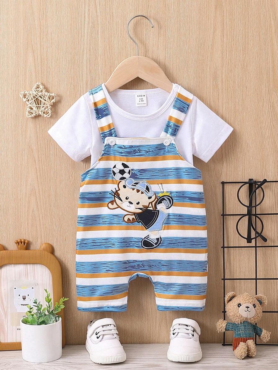 Đứa bé trai Sọc & Đồ họa Hoạt hình Romper tổng thể & Áo thun - Nhiều màu - Xem 1