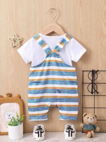 Đứa bé trai Sọc & Đồ họa Hoạt hình Romper tổng thể & Áo thun - Nhiều màu - Xem 2