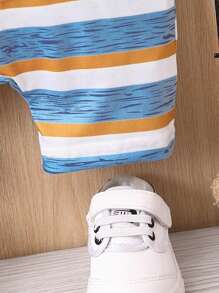 Đứa bé trai Sọc & Đồ họa Hoạt hình Romper tổng thể & Áo thun - Nhiều màu - Xem 5