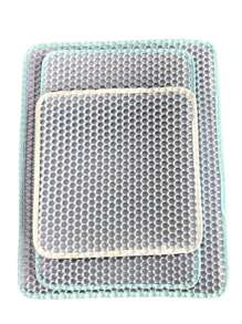 1 pieza de doble capa Cama de arena para gatos anti-salpicaduras anti deslizante durable Alfombra para gatos para perro para limpieza - Azul - Ver 8