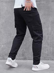 Manfinity Nam Nắp Túi Bên Hông Quần Jeans Slim Fit Dài Giặt Dark Jean Trơn Đen Đô Thị Bạn Bè Thường Ngày - màu đen - Xem 2
