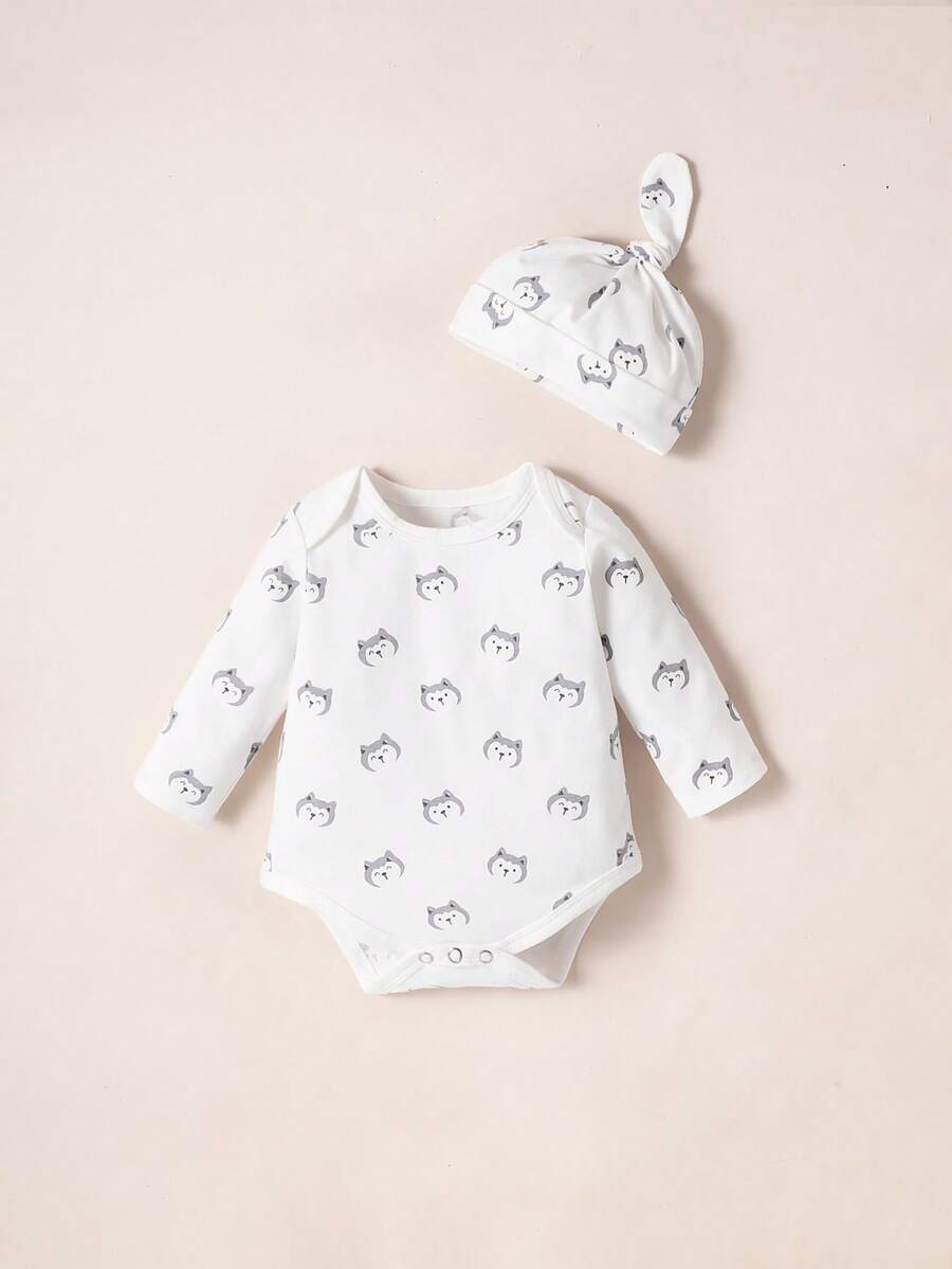 Đứa bé trai Đồ họa Hoạt hình Áo liền quần chặt & Mũ - trắng - Xem 1