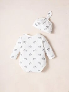 Đứa bé trai Đồ họa Hoạt hình Áo liền quần chặt & Mũ - trắng - Xem 2