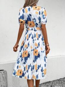 Breezaya Floral Print Pleated Hem Belted Dress - Multicolor - View 2