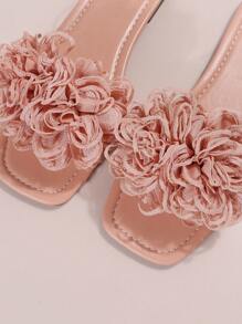 Sandalias planas elegantes y suaves de estilo francés para mujer, para uso en exteriores, nuevas sandalias de verano con tira floral y punta abierta - Rosa - Ver 4