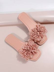 Sandalias planas elegantes y suaves de estilo francés para mujer, para uso en exteriores, nuevas sandalias de verano con tira floral y punta abierta - Rosa - Ver 5
