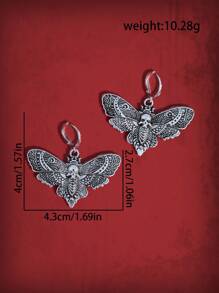 ROMWE Goth 1對時尚鋅合金骷髏和蝴蝶耳墜適合女士日常裝飾 - 復古銀色 - 查看 3