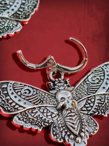 ROMWE Goth 1對時尚鋅合金骷髏和蝴蝶耳墜適合女士日常裝飾 - 復古銀色 - 查看 4