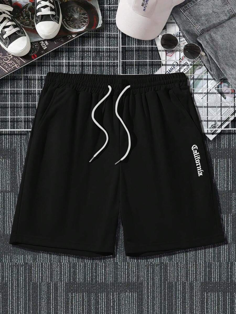 Manfinity EZcore Nam Quần short Với dây rút Eo Và In thư Đồ họa - màu đen - Xem 1