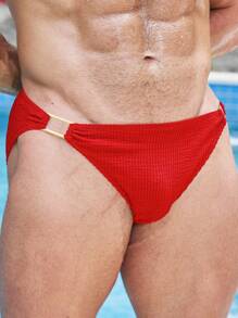 Manfinity Men Solid Cut Out Waist Swim Brief - Red - View 1
