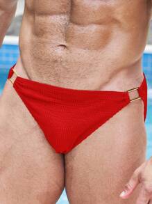 Manfinity Men Solid Cut Out Waist Swim Brief - Red - View 4