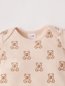 SHEIN 男嬰卡通圖案連體衣和褲子和連身褲和帽和圍兜禮品套裝