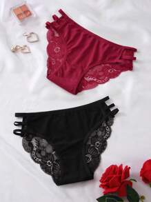 2 Packs Floral Lace Panty Set - Multicolor - View 2