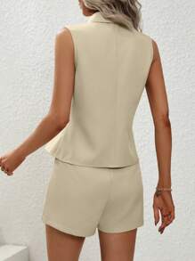 SHEIN Clasi 素色雙排釦馬甲&短褲 - 卡其色 - 查看 2