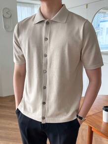 DAZY Nam Chất rắn Nút Lên Knit ngọn - Màu Khaki - Xem 1