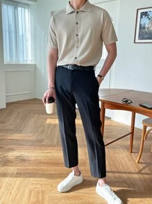 DAZY Nam Chất rắn Nút Lên Knit ngọn - Màu Khaki - Xem 4