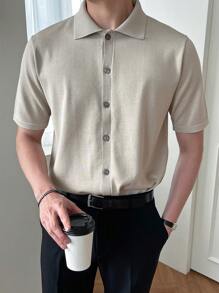 DAZY Nam Chất rắn Nút Lên Knit ngọn - Màu Khaki - Xem 5