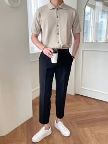 DAZY Nam Chất rắn Nút Lên Knit ngọn - Màu Khaki - Xem 7