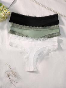 Lowkey Lull 3pcs Women's Romantic Lace Trim Bow Decor Briefs - Multicolor - View 2