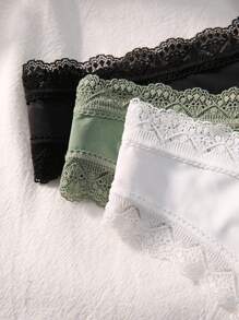 Lowkey Lull 3pcs Women's Romantic Lace Trim Bow Decor Briefs - Multicolor - View 4