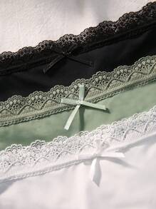Lowkey Lull 3pcs Women's Romantic Lace Trim Bow Decor Briefs - Multicolor - View 5