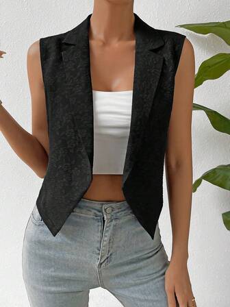 SHEIN Privé 提花開門襟馬甲西裝外套