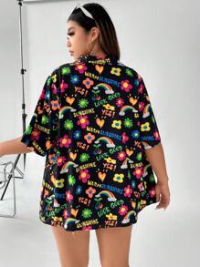 Breezaya Áo sơ mi Plus Size Nút phía trước Hoa Lá thư Boho - Nhiều màu - Xem 2