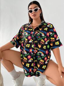 Breezaya Áo sơ mi Plus Size Nút phía trước Hoa Lá thư Boho - Nhiều màu - Xem 5