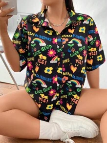 Breezaya Áo sơ mi Plus Size Nút phía trước Hoa Lá thư Boho - Nhiều màu - Xem 6